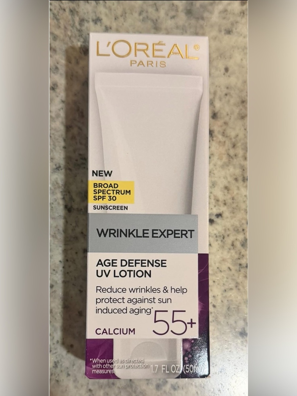 L'Oreal Wrinkle Expert Age Defense UV Lotion - White with Gold Logo NEW IN BOX